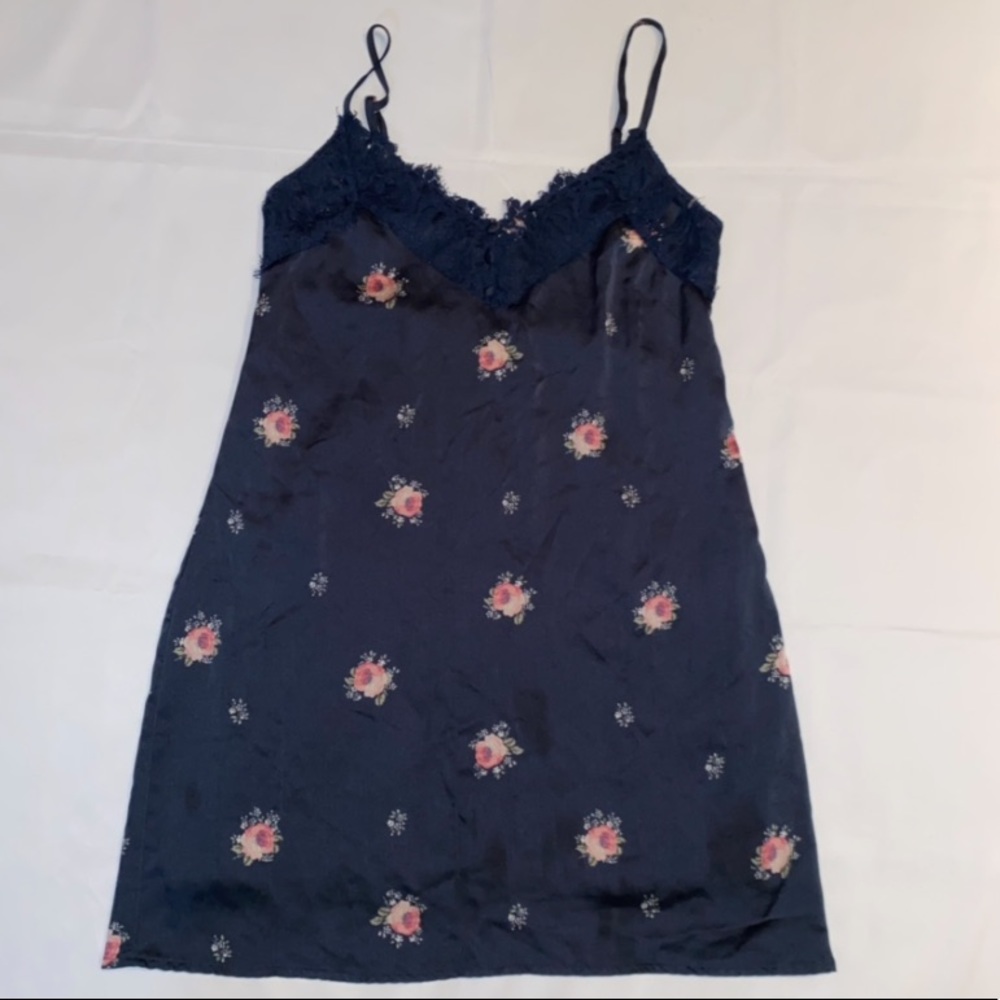 Abercrombie & Fitch Floral Print Navy Spaghetti Strap Slip Dress - Above Knee